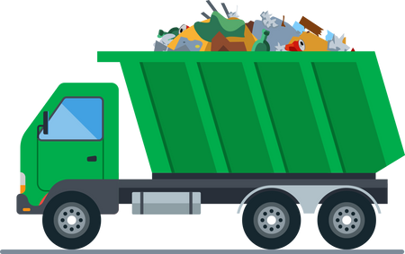 Garbage Truck Filled with Trash Cartoon Illustration 